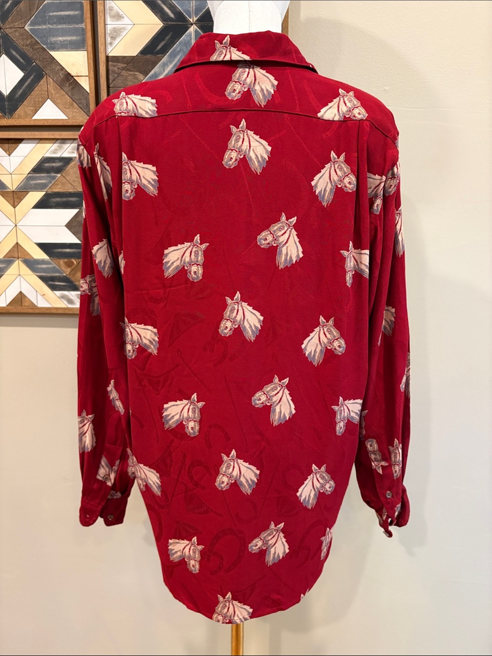 Vintage Ralph Lauren 90s Red Equestrian Horse Print Button Front Top 4 *As-Is* - Picture 7 of 16